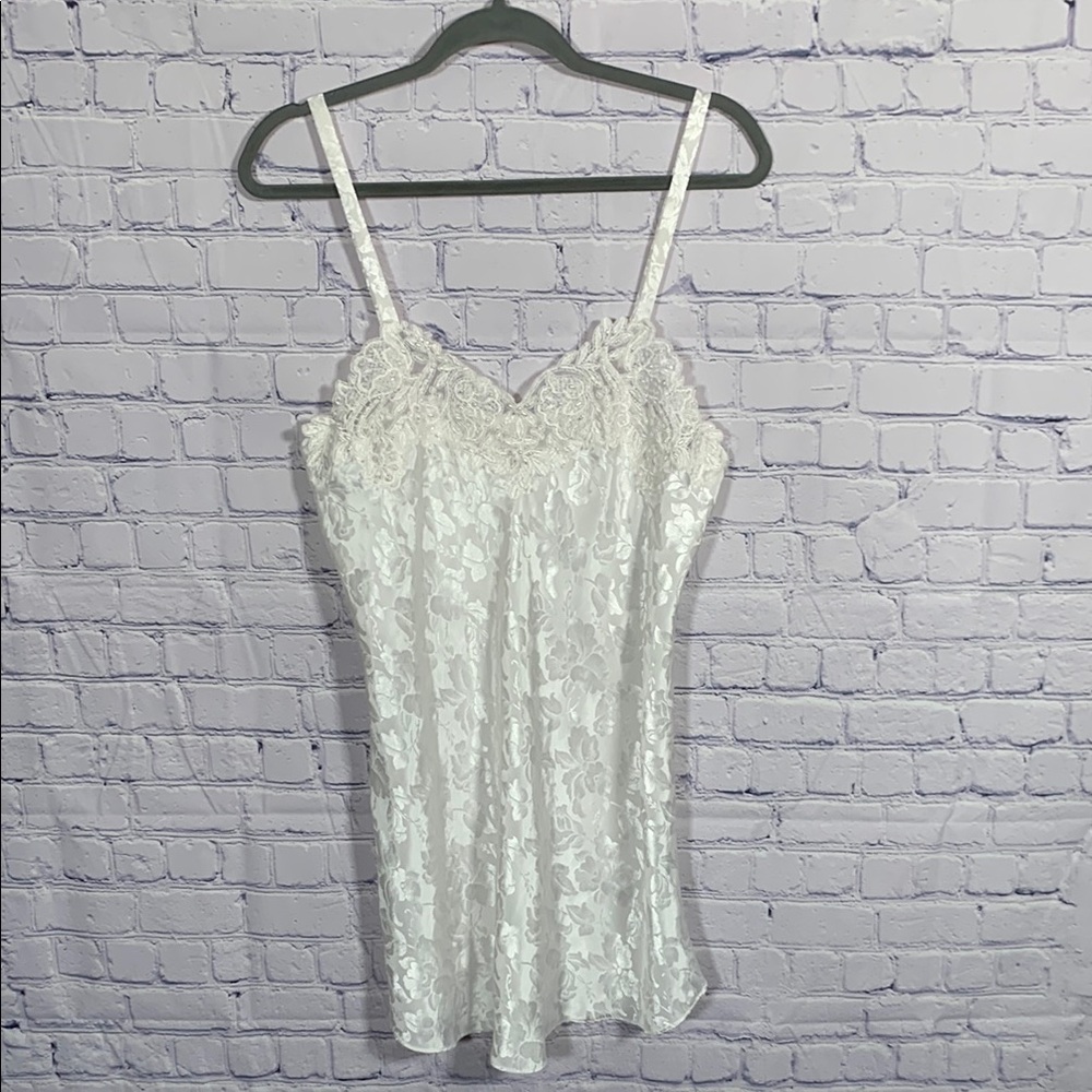 Intimo Amore Womesn VTG Floral Slip Dress White With Beading & Lace Size M